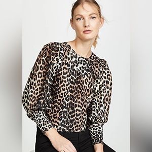 Ganni Leopard Cedar Oversized Blouse sz 40